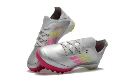 Kids Adidas F50 Elite TF Artificial Turf Low-Tops Football Shoes - Silver/Pink/Yellow