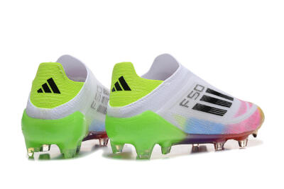 Men's Adidas F50 Elite Laceless FG Firm Ground Low-Tops Football Boots - White/Gold/Pink/Blue/Yellow