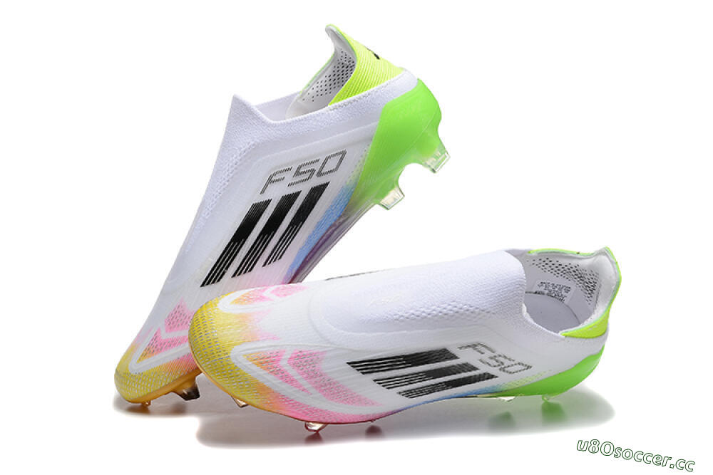 Men's Adidas F50 Elite Laceless FG Firm Ground Low-Tops Football Boots - White/Gold/Pink/Blue/Yellow 3