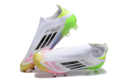 Men's Adidas F50 Elite Laceless FG Firm Ground Low-Tops Football Boots - White/Gold/Pink/Blue/Yellow