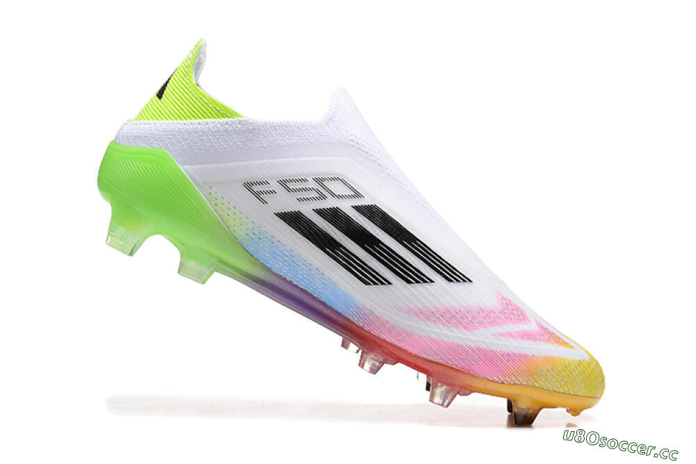 Men's Adidas F50 Elite Laceless FG Firm Ground Low-Tops Football Boots - White/Gold/Pink/Blue/Yellow 4
