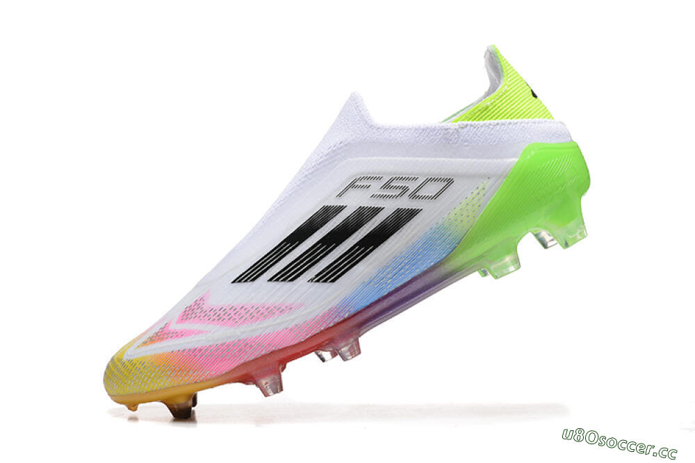 Men's Adidas F50 Elite Laceless FG Firm Ground Low-Tops Football Boots - White/Gold/Pink/Blue/Yellow 5