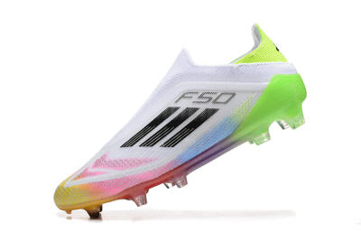 Men's Adidas F50 Elite Laceless FG Firm Ground Low-Tops Football Boots - White/Gold/Pink/Blue/Yellow
