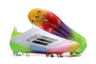 Men's Adidas F50 Elite Laceless FG Firm Ground Low-Tops Football Boots - White/Gold/Pink/Blue/Yellow