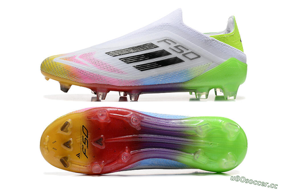 Men's Adidas F50 Elite Laceless FG Firm Ground Low-Tops Football Boots - White/Gold/Pink/Blue/Yellow 1