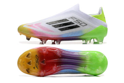 Men's Adidas F50 Elite Laceless FG Firm Ground Low-Tops Football Boots - White/Gold/Pink/Blue/Yellow