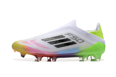 Men's Adidas F50 Elite Laceless FG Firm Ground Low-Tops Football Boots - White/Gold/Pink/Blue/Yellow