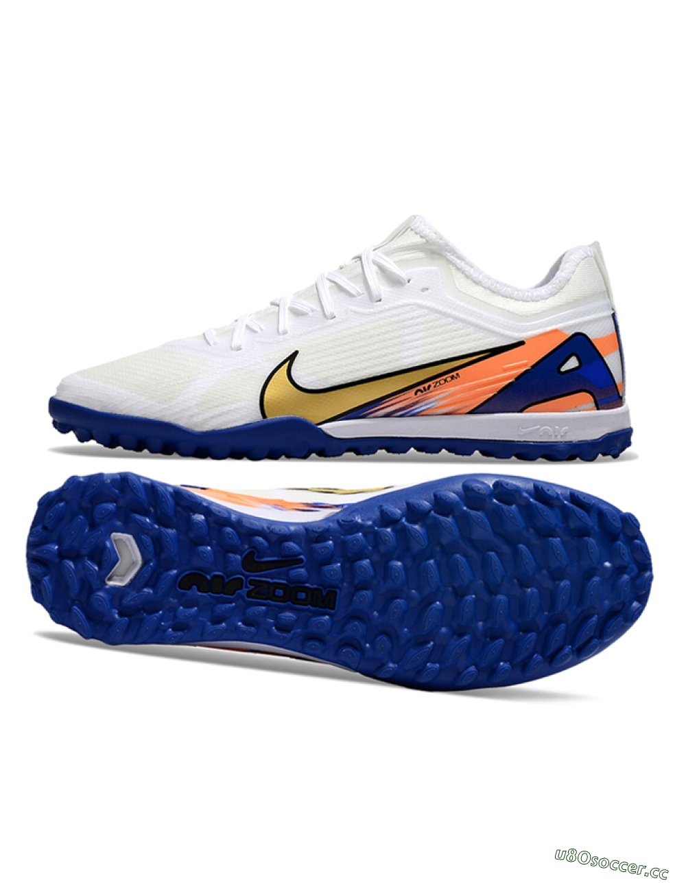 Unisex Nike Air Zoom Mercurial Vapor 16 Elite TF Artificial Turf Low-Tops Football Shoes - White/Gold/Orange/Blue 1