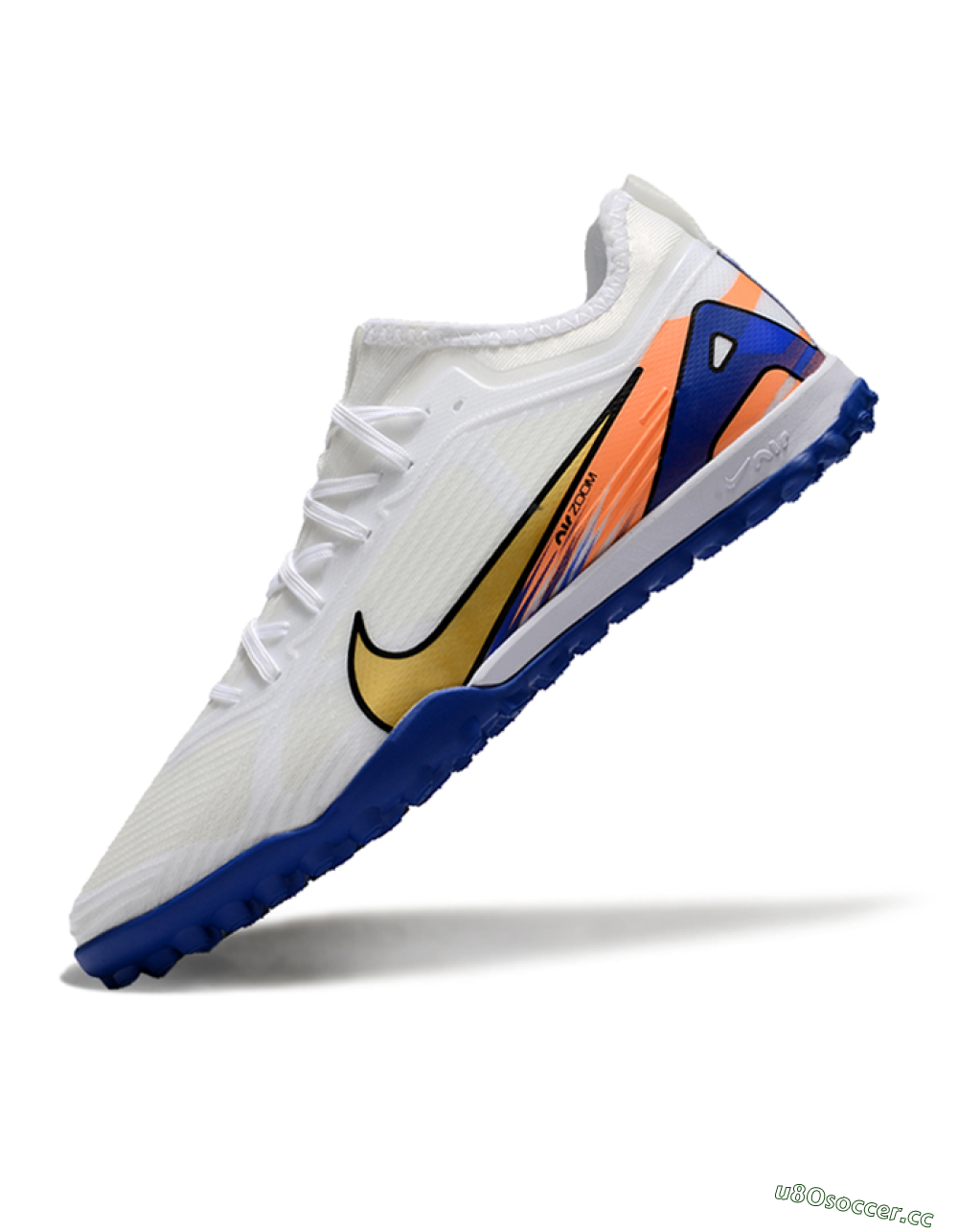 Unisex Nike Air Zoom Mercurial Vapor 16 Elite TF Artificial Turf Low-Tops Football Shoes - White/Gold/Orange/Blue 5