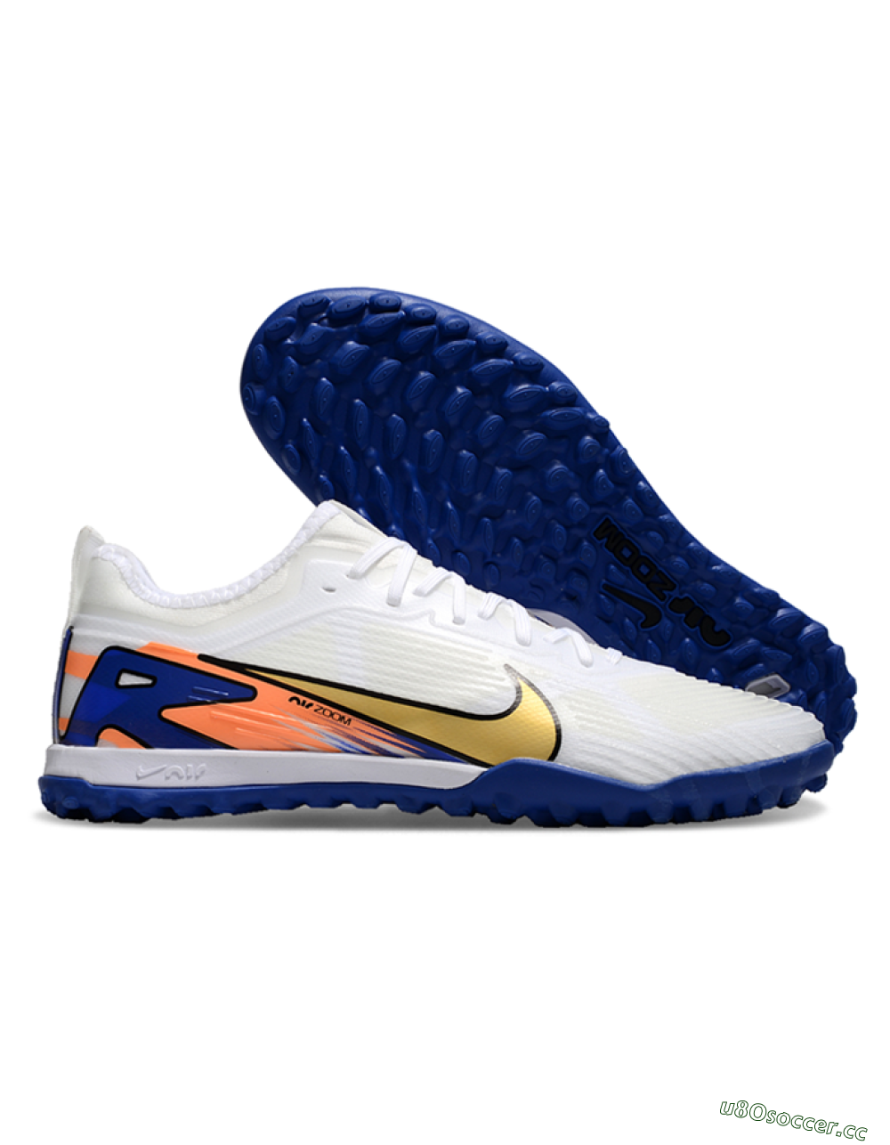 Unisex Nike Air Zoom Mercurial Vapor 16 Elite TF Artificial Turf Low-Tops Football Shoes - White/Gold/Orange/Blue 2