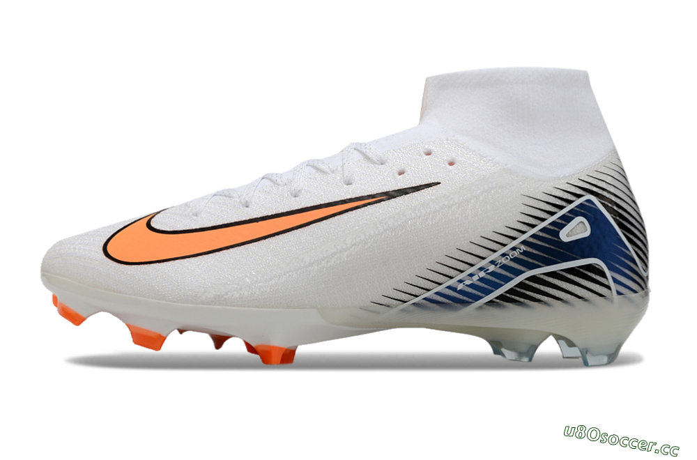 Unisex Nike Air Zoom Mercurial Superfly 10 Elite FG Firm Ground High-Tops Football Boots - White/Orange/Blue 0