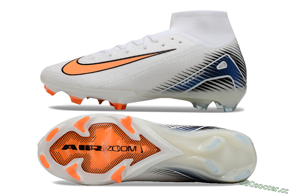 Unisex Nike Air Zoom Mercurial Superfly 10 Elite FG Firm Ground High-Tops Football Boots - White/Orange/Blue 1