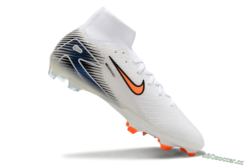 Unisex Nike Air Zoom Mercurial Superfly 10 Elite FG Firm Ground High-Tops Football Boots - White/Orange/Blue 4