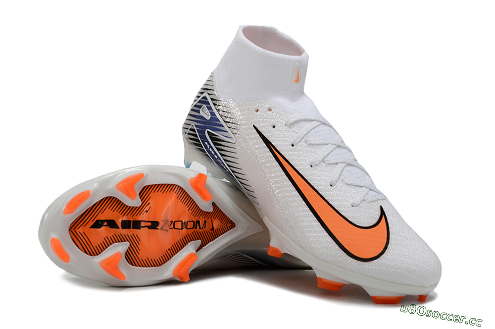 Unisex Nike Air Zoom Mercurial Superfly 10 Elite FG Firm Ground High-Tops Football Boots - White/Orange/Blue 3