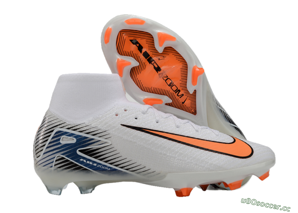 Unisex Nike Air Zoom Mercurial Superfly 10 Elite FG Firm Ground High-Tops Football Boots - White/Orange/Blue 2