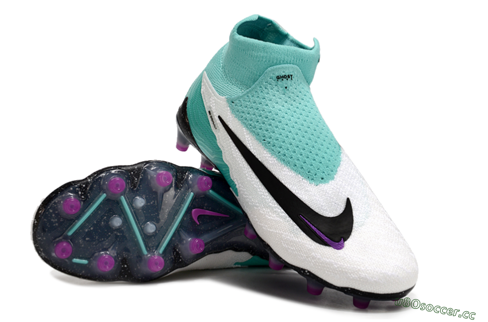 Unisex Nike Phantom GX Elite AG Artificial Grass High-Tops Football Boots - White/Black/Jade/Purple 4