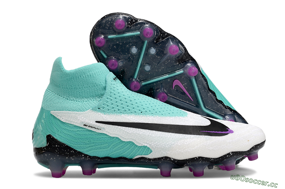 Unisex Nike Phantom GX Elite AG Artificial Grass High-Tops Football Boots - White/Black/Jade/Purple 2