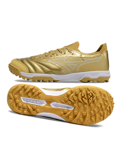 Men's Mizuno Morelia Neo Sala TF Artificial Turf Low-Tops Football Shoes - Gold/White