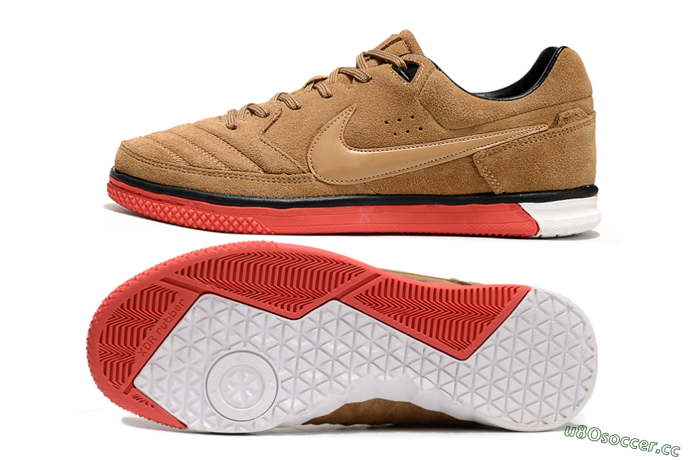 Men's Nike Street Gato IC Indoor & Futsal Low-Tops Football Shoes - Brown/Red/White 1