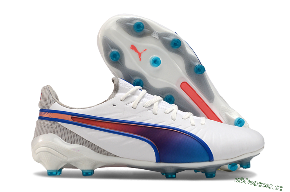 Men's Puma Ultra Ultimate FG Firm Ground Low-Tops Football Boots - White/Blue/Red 2