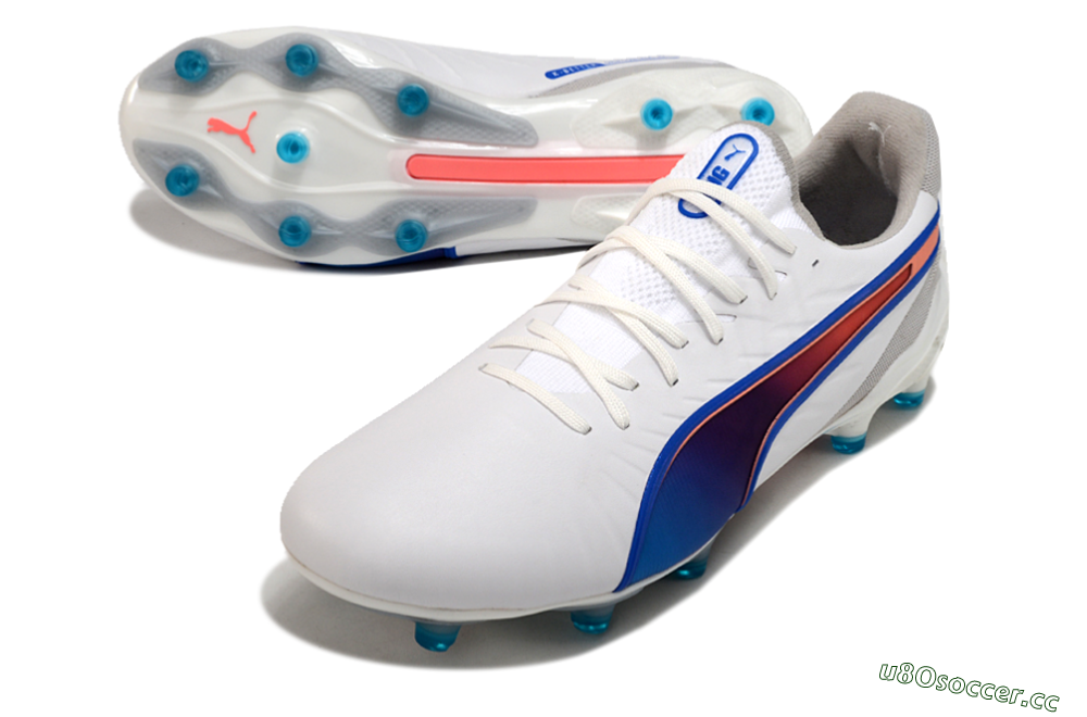Men's Puma Ultra Ultimate FG Firm Ground Low-Tops Football Boots - White/Blue/Red 3