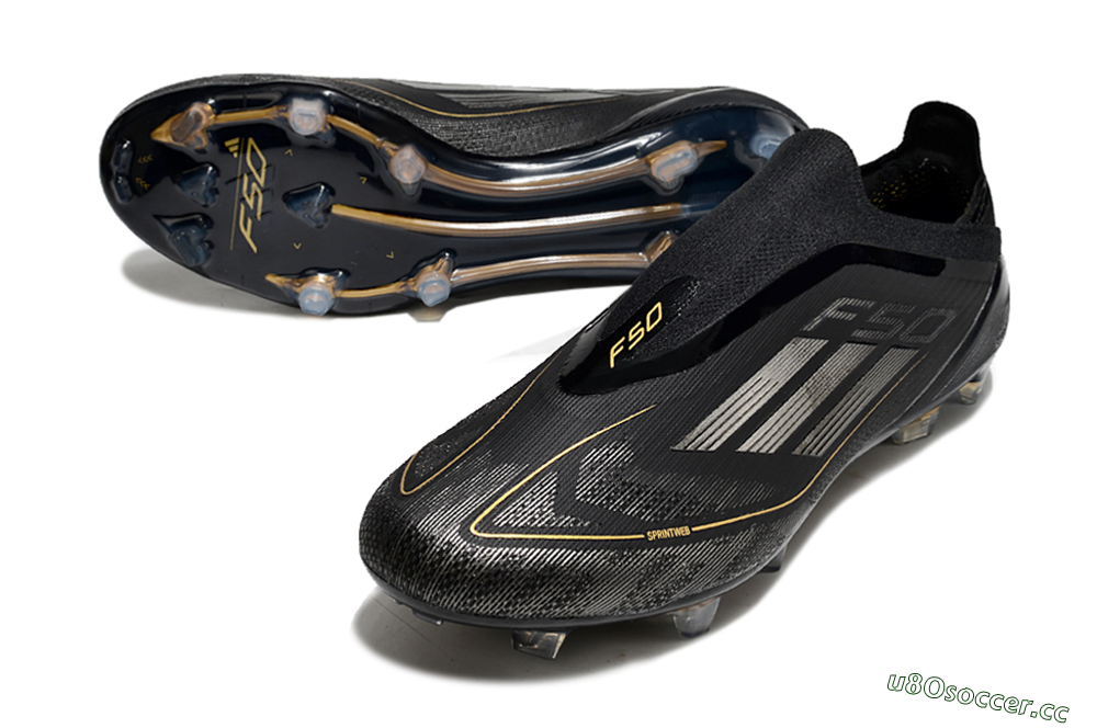 Men's Adidas F50 Elite Laceless FG Firm Ground Low-Tops Football Boots - Black/Silver/Gold 3