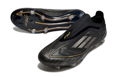 Men's Adidas F50 Elite Laceless FG Firm Ground Low-Tops Football Boots - Black/Silver/Gold