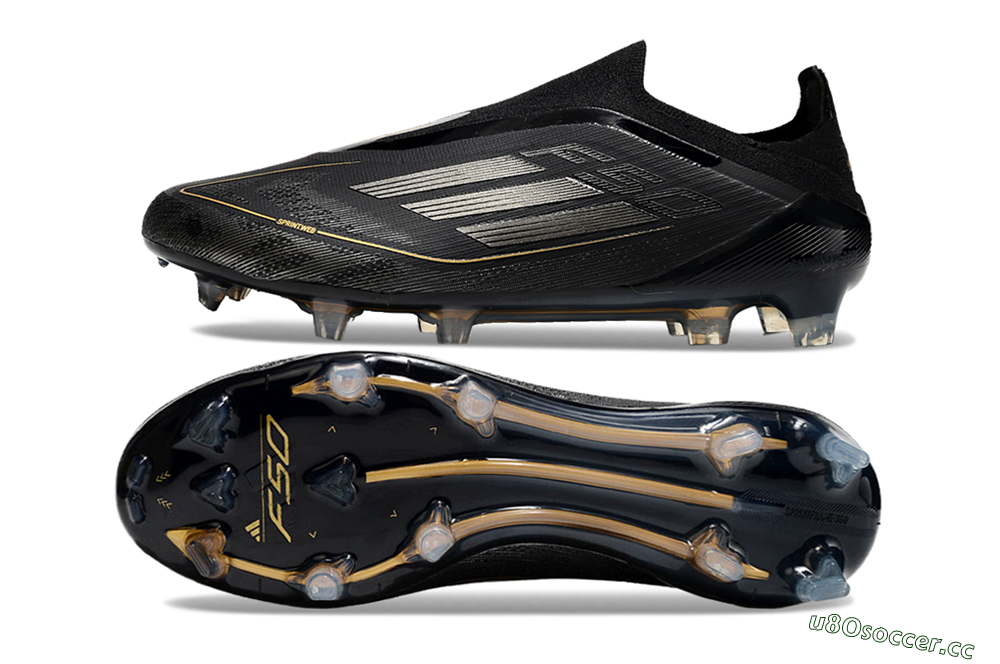 Men's Adidas F50 Elite Laceless FG Firm Ground Low-Tops Football Boots - Black/Silver/Gold 1