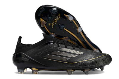 Men's Adidas F50 Elite FG Firm Ground Low-Tops Football Boots - Black/Silver/Gold
