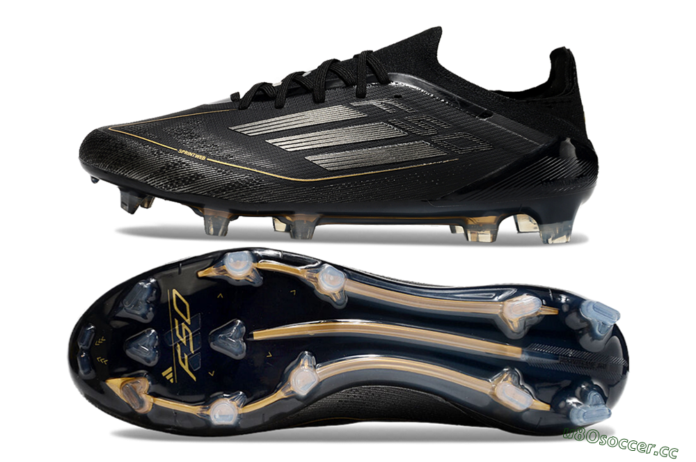 Men's Adidas F50 Elite FG Firm Ground Low-Tops Football Boots - Black/Silver/Gold 1