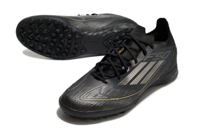 Men's Adidas F50 Pro TF Artificial Turf Low-Tops Football Shoes - Black/Silver/Gold