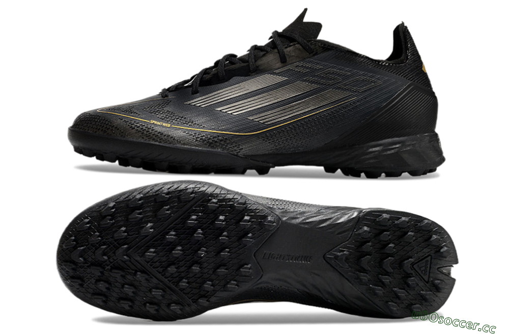 Men's Adidas F50 Pro TF Artificial Turf Low-Tops Football Shoes - Black/Silver/Gold 1