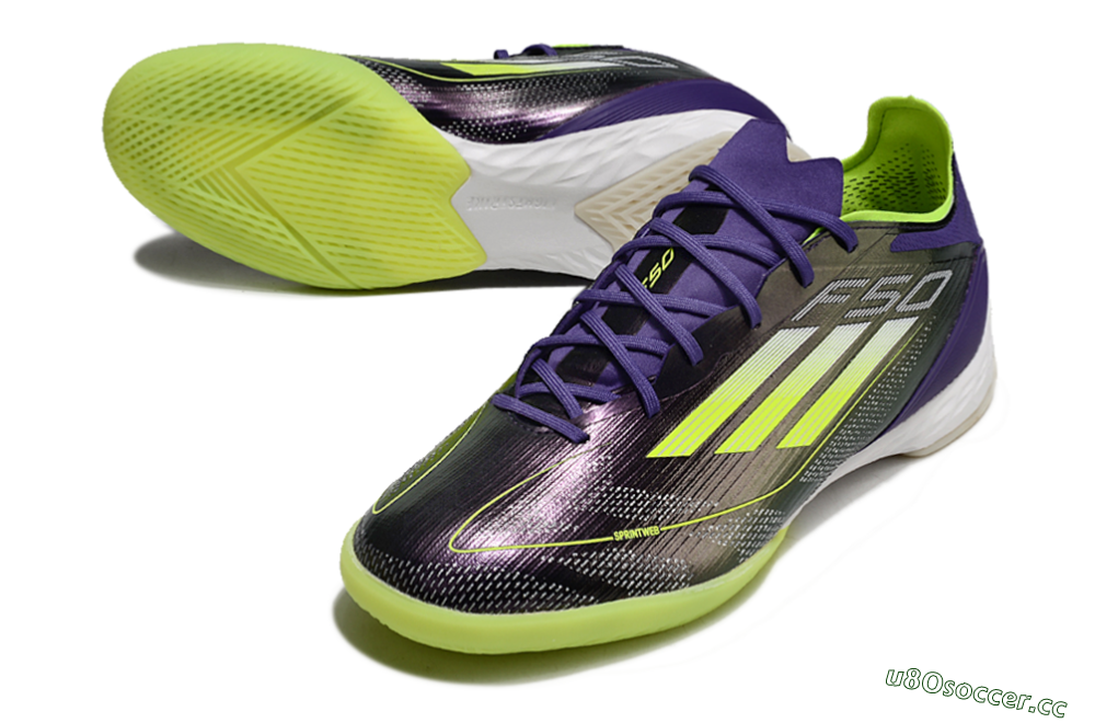 Men's Adidas F50 Pro IC Indoor & Futsal Low-Tops Football Shoes - Purple/Yellow/White 3