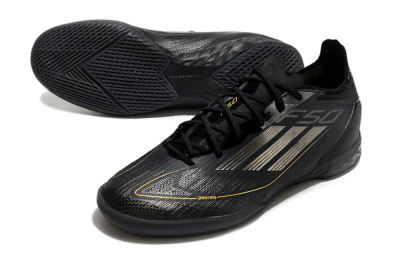 Men's Adidas F50 Pro IC Indoor & Futsal Low-Tops Football Shoes - Black/Silver/Gold