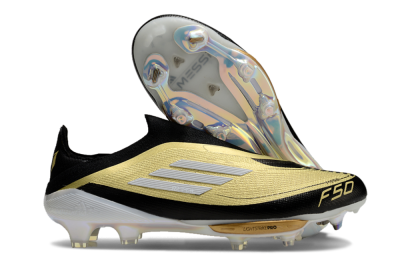 Men's Adidas F50+ Lightstrike Pro Laceless FG Firm Ground Low-Tops Football Boots - Gold/Black/White