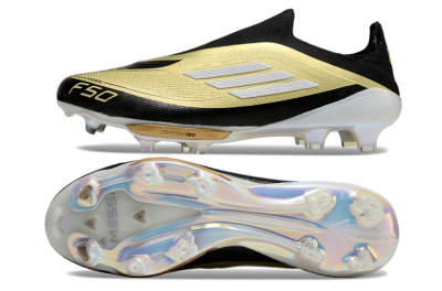 Men's Adidas F50+ Lightstrike Pro Laceless FG Firm Ground Low-Tops Football Boots - Gold/Black/White