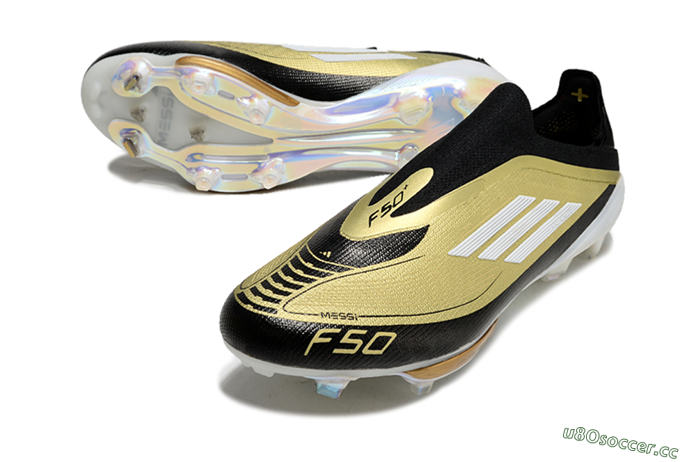 Men's Adidas F50+ Lightstrike Pro Laceless FG Firm Ground Low-Tops Football Boots - Gold/Black/White 3