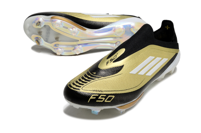 Men's Adidas F50+ Lightstrike Pro Laceless FG Firm Ground Low-Tops Football Boots - Gold/Black/White