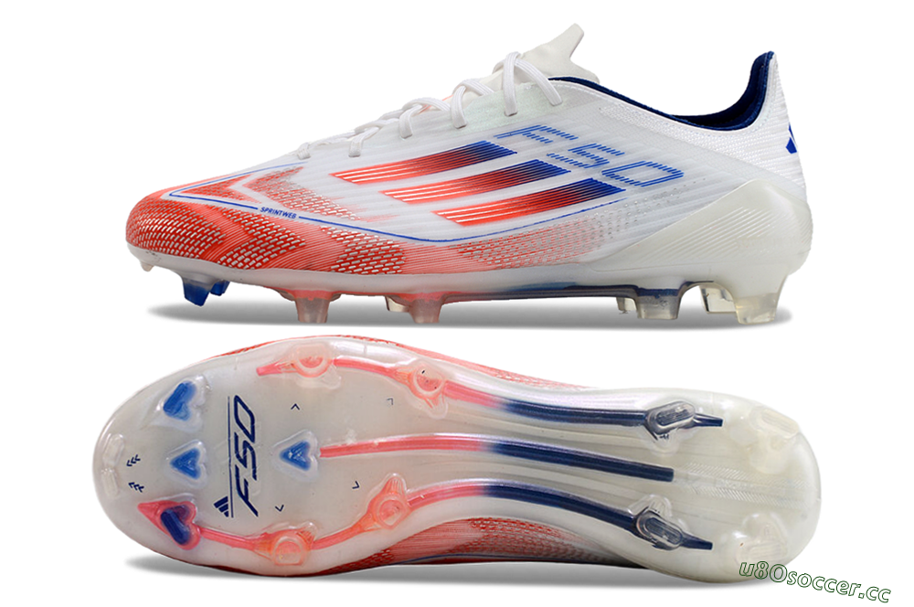Men's Adidas F50 Elite FG Firm Ground Low-Tops Football Boots - White/Red/Blue 1