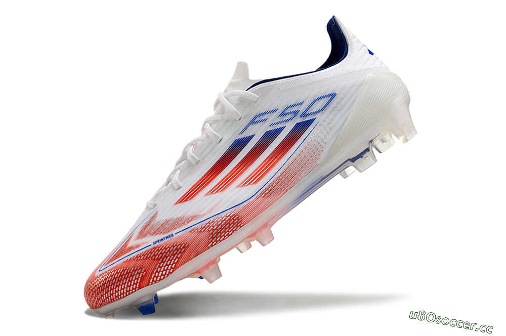 Men's Adidas F50 Elite FG Firm Ground Low-Tops Football Boots - White/Red/Blue 5