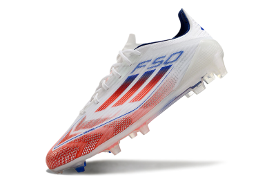 Men's Adidas F50 Elite FG Firm Ground Low-Tops Football Boots - White/Red/Blue