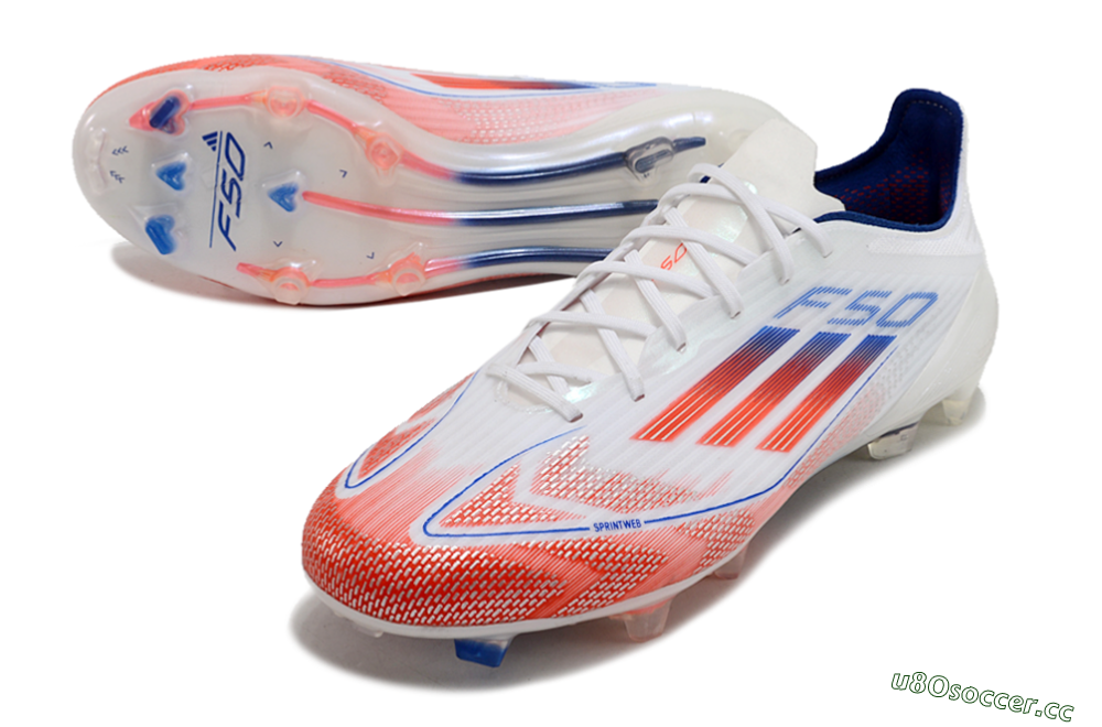Men's Adidas F50 Elite FG Firm Ground Low-Tops Football Boots - White/Red/Blue 3
