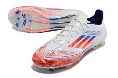 Men's Adidas F50 Elite FG Firm Ground Low-Tops Football Boots - White/Red/Blue