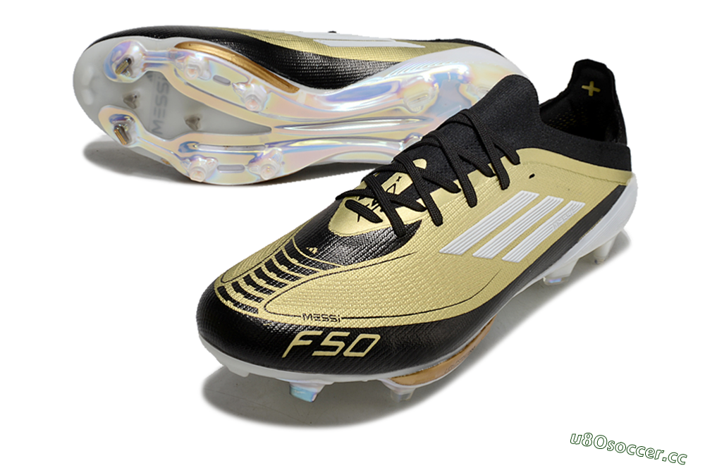 Men's Adidas F50+ Lightstrike Pro FG Firm Ground Low-Tops Football Boots - Gold/Black/White 3