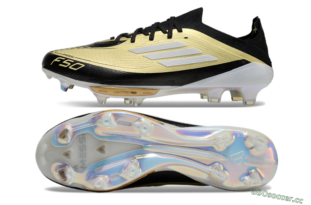 Men's Adidas F50+ Lightstrike Pro FG Firm Ground Low-Tops Football Boots - Gold/Black/White 1
