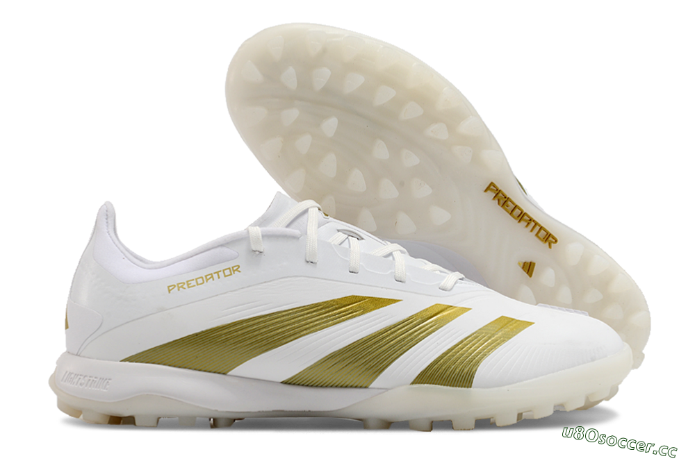 Men's Adidas Predator 24 Elite TF Artificial Turf Low-Tops Football Shoes - Beige/White/Gold 2