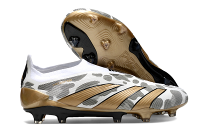 Men's Adidas Predator Elite 24 Laceless FG Firm Ground Low-Tops Football Boots - White/Black/Gold