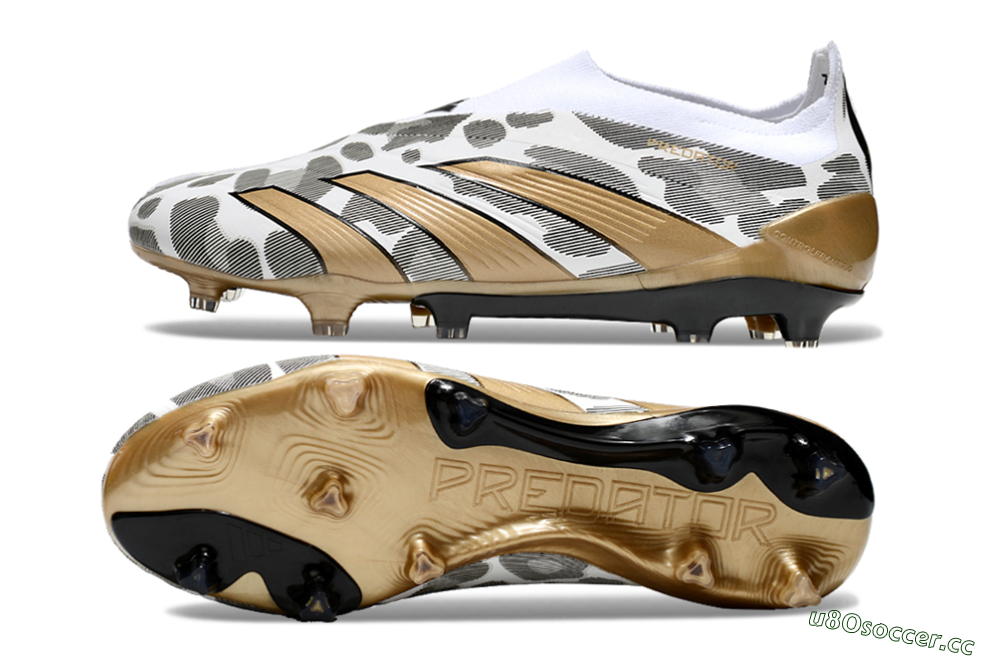 Men's Adidas Predator Elite 24 Laceless FG Firm Ground Low-Tops Football Boots - White/Black/Gold 1