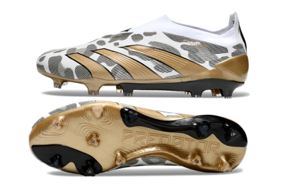 Men's Adidas Predator Elite 24 Laceless FG Firm Ground Low-Tops Football Boots - White/Black/Gold