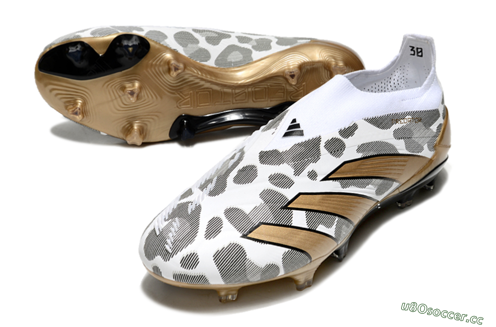 Men's Adidas Predator Elite 24 Laceless FG Firm Ground Low-Tops Football Boots - White/Black/Gold 3